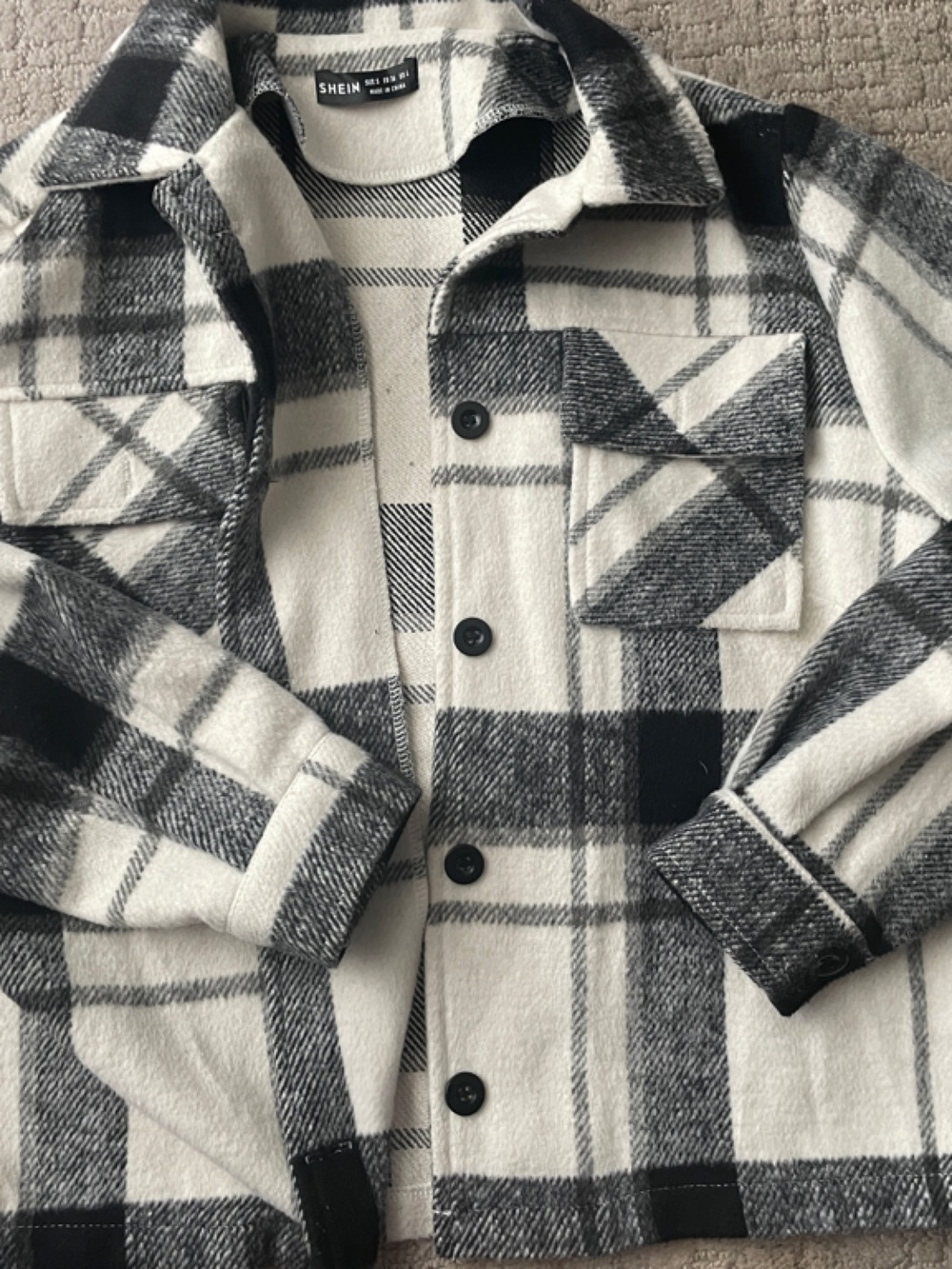 SHEIN Black and White Plaid Shacket